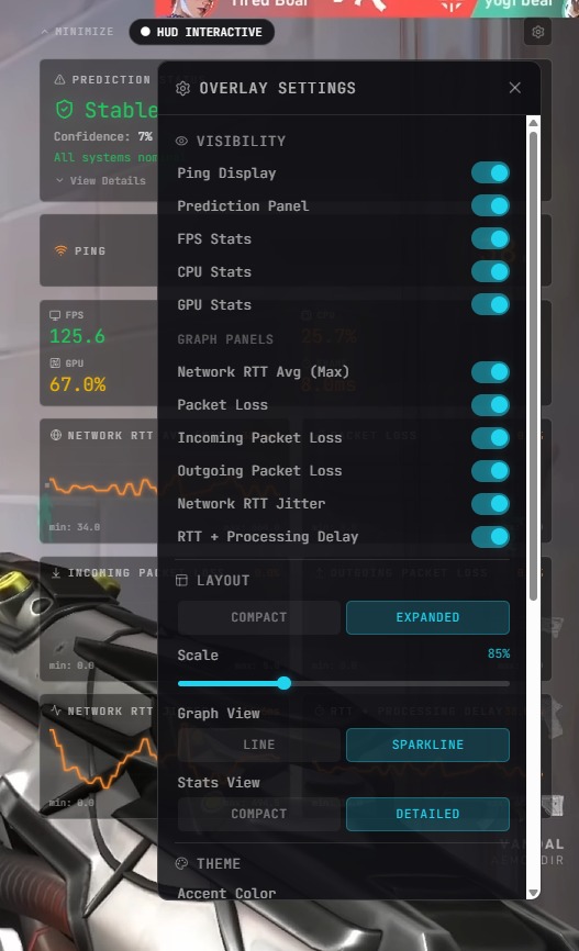 Settings panel